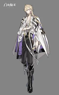 这可能包含：一个有着长长的白色头发和黑色裤子的动漫人物，站在灰色背景前