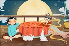 原创中秋节扁平风中国风插画