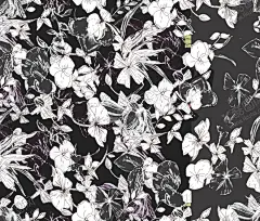黑白花卉 【酷图网】扎染,水彩,黑白花藤,风格,无缝,乱花,手绘花,大牌,女装,数码印花