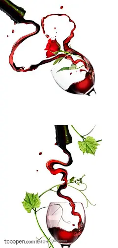 从红酒酒瓶里倒出来的红酒缠绕藤蔓