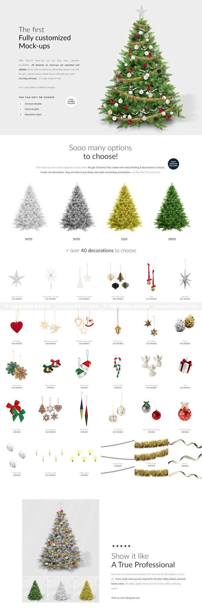 华丽圣诞节自定义圣诞树装饰布置ps分层样...