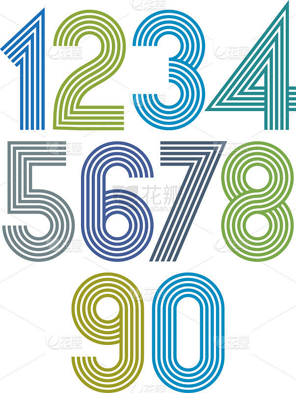 明亮的卡通条纹数字与圆角。