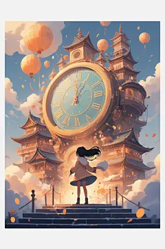 数字艺术插画版画海边女孩线条画扁平风装饰-众图网