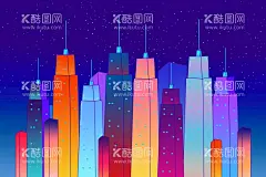 五彩缤纷的夜  - 源文件下载【酷图网】五彩缤纷,夜晚,城市,建筑,彩色,卡通,插画,背景,