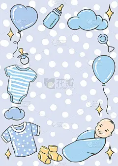生日快乐装饰框。节日男婴淋浴庆祝符号。