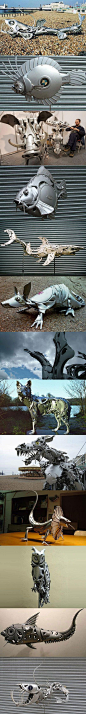 Hubcap sculptures. Sculptures à partir de jantes.: