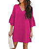 BELONGSCI Women&#;39s 2024 Summer Dress Sweet & Cute V-Neck Bell Sleeve Shift Dress Mini Dress, Perfect for Wedding or Graduation