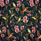 Hummingbird Pattern : Hummingbird and orchid pattern design.