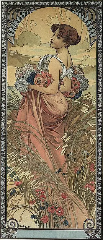 新艺术插画大师 阿尔丰斯·穆夏-四季 夏-花瓣网