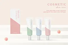 点击来源直接获取大图文件 |化妆品和护肤品广告模板在舞台背景上。