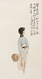 民国   胡也佛工笔仕女图画 