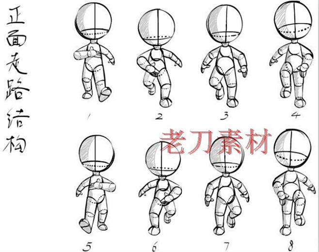 34张Q版人体多角度线稿草稿动态姿势 漫...