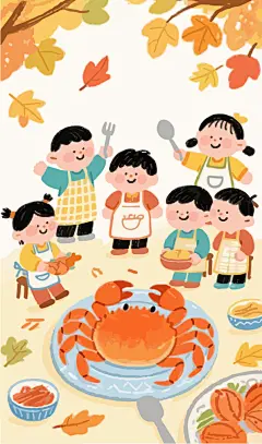 秋季卡通美食大闸蟹