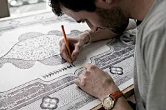 毯子上精细的铅笔画 (Carpet with Biro Pencils) | 私人视觉展会-艺术家Jonathan Br&eacute;chignac用了一年的时间，在毯子上用铅笔勾勒出了下面这些十分精细的插画。这些插画充满了伊斯兰风情，在点点细节中透出了穆斯林的异域情调。