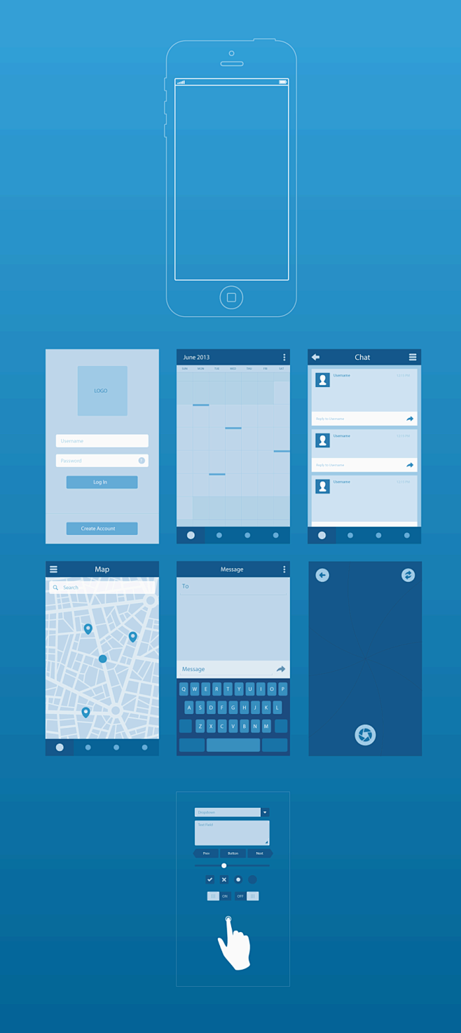 蓝色的iphoneui手机界面图ai矢量图素材下载平面界面采集大赛