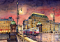 Prague  Night Tram National Theatre Painting  - Prague  Night Tram National Theatre Fine Art Print