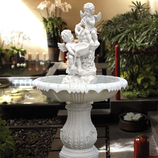 欧式喷泉 客厅流水摆件天使人物雕塑假山流...