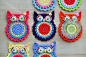 Crochet Pattern - Crochet Owl Coasters, Appliques - (Pattern No. 058) - INSTANT DIGITAL DOWNLOAD : This is a PDF PATTERN for Crochet Owl Coasters/Appliques.    The cute colorful ornaments that you can create with this pattern will be about 4 ¼ inches