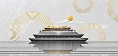 古典建筑背景  - 源文件下载【酷图网】创意,古典,古风,建筑,背景,太阳,