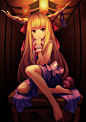 #东方project#
#伊吹萃香#
1girl barefoot blonde_hair bow codec007 gourd hair_bow highres horn_ribbon horns ibuki_suika long_hair looking_at_viewer ribbon sitting skirt sleeveless sleeveless_shirt solo touhou very_long_hair wrist_cuffs yellow_eyes