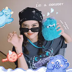 人物照片涂鸦手绘小怪兽自拍晒照plog模板