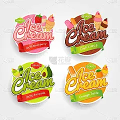 一套不同口味的冰淇淋的标志、标签和徽章
