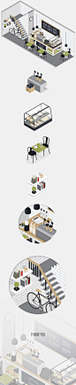 Coffee Shop : A cafe interior in isometric illustration