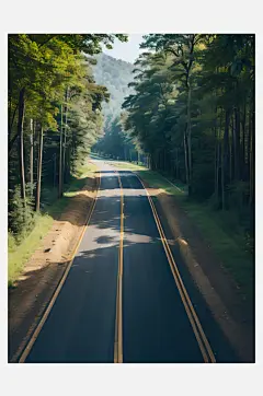 AI数字艺术摄影风森林环绕的公路-众图网