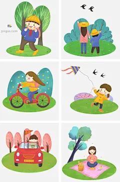 春游人物合集插画图片大小2000x3020px 图片尺寸4.07 MB 来自PNG搜索网 pngss.com 免费免扣png素材下载！春游人物插画#黑色的燕子#红色的风筝#红色的自行车#卡通手绘#绿色的树木#植物装饰#