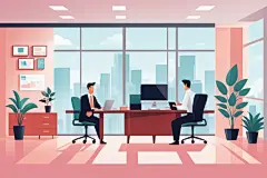 工作氛围扁平风商务办公场景插画