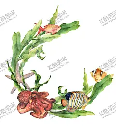 海洋主题插画图案 【酷图网】海螺贝类,海洋生物,热带鱼群,水彩插画,海底世界,海洋生物插画,鱼群插画,装饰图案,水草植物插画