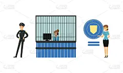 警察制服工作派出所设置，警察，接待员人物卡通矢量插图
