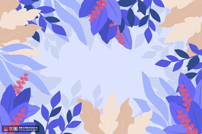彩色手绘秋天树叶淡雅色彩秋季插画 季节插...
