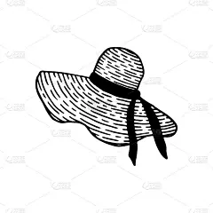 草帽防晒。在温暖的天气里制造阴影。夏季海滩度假。在海上度假。手绘细线艺术矢量插图。孤立的简单涂鸦元素