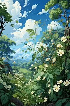 数字艺术高山流水插画-众图网