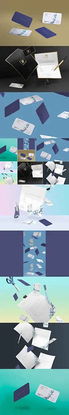 高品质的飞扬失重状态的名片VI样机展示模型mockups