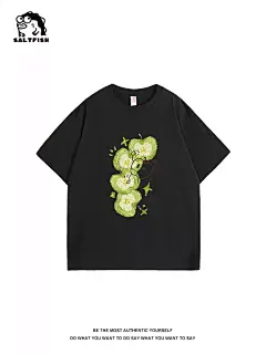 SALT 日系手绘苹果涂鸦短袖t恤女夏季2025新款纯棉小清新休闲上衣-淘宝网