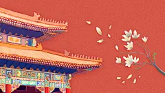 古风山水建筑凉亭荷花风景点插画海报背景