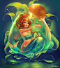 Mermaid Drop 美人鱼插画，游戏原画设计，气泡泡