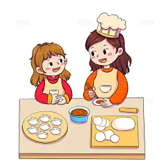 卡通手绘立冬吃饺子母女包饺子春节冬至PNG素材过年立冬冬天插画