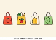 元素装有各种食物的塑料袋卡通AI插画