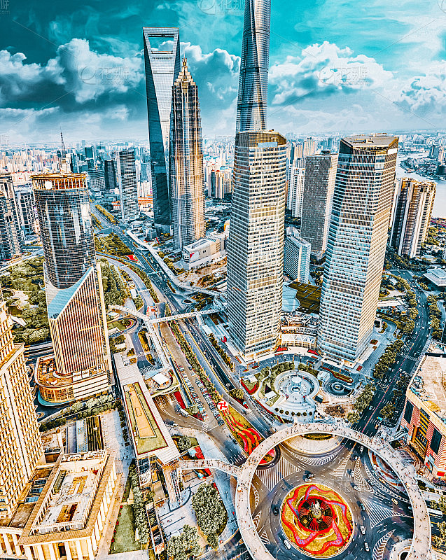 摩天大楼，中国上海浦东的城市建筑。