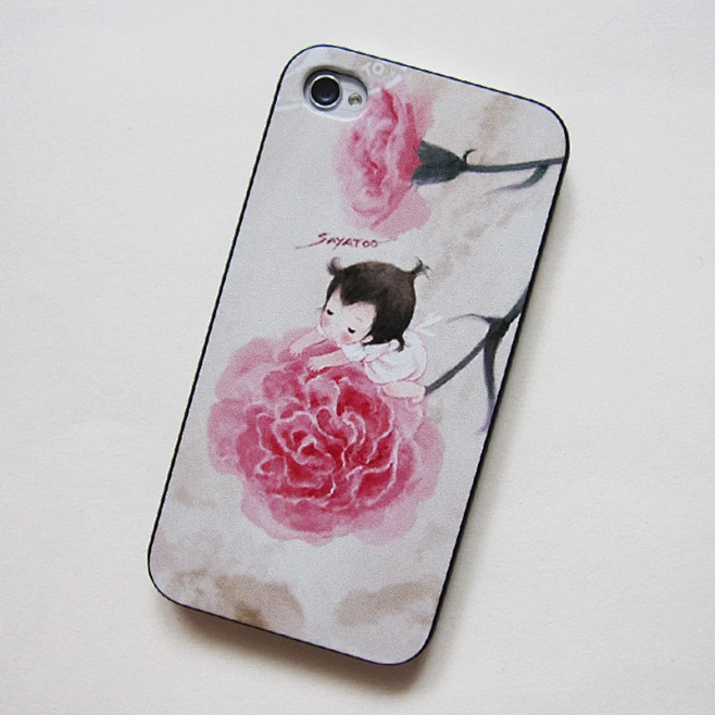 2件包邮 磨砂黑边彩绘 你是我心上的花 iphone4/4S/5 苹果手机壳