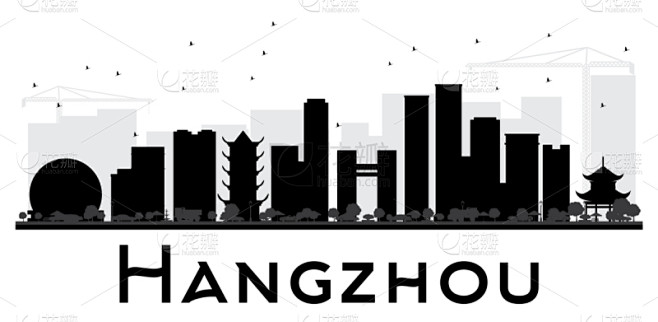 杭州,城市天际线,黑白图片,矢量,建筑,...