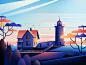 Lighthouse In Cape Neddick {York} fireart-studio illustration lighthouse