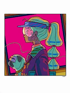 来自分享插画师 Yuko Motoki 笔下配色大胆的少女插画