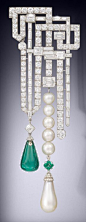 An art deco natural pearl emerald and diamond brooch by Van Cleef & Arpels, circa 1926. Via The Jewellery Editor.: