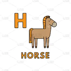 矢量可爱卡通动物字母表。马插图