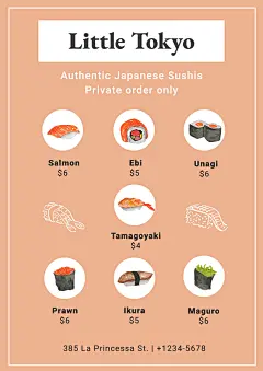 Minimalist Style Hand Painted Sushi Rectangle Element Japanese Restaurant Menu