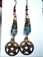 Pentacle & Crackled Glass Earrings Wicca by briarswickedwishes